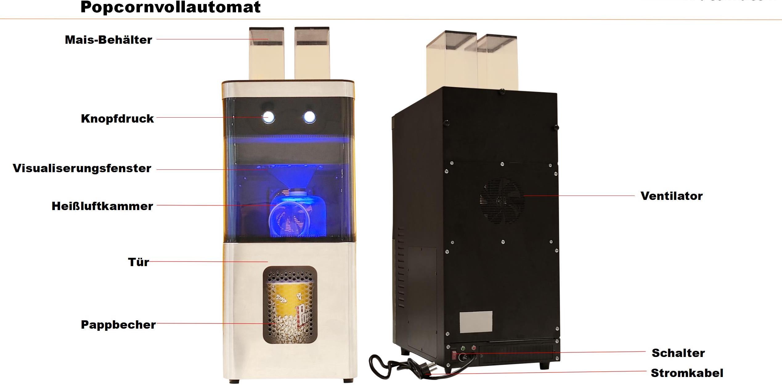 Popcorn machine for the counter, without coin selector