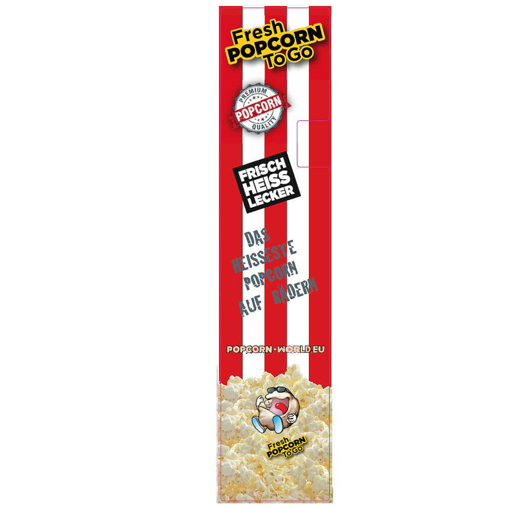 Sticker LEFT (Design Popcorn-World) for the vending machines POPPPY, M520 (DE, german)