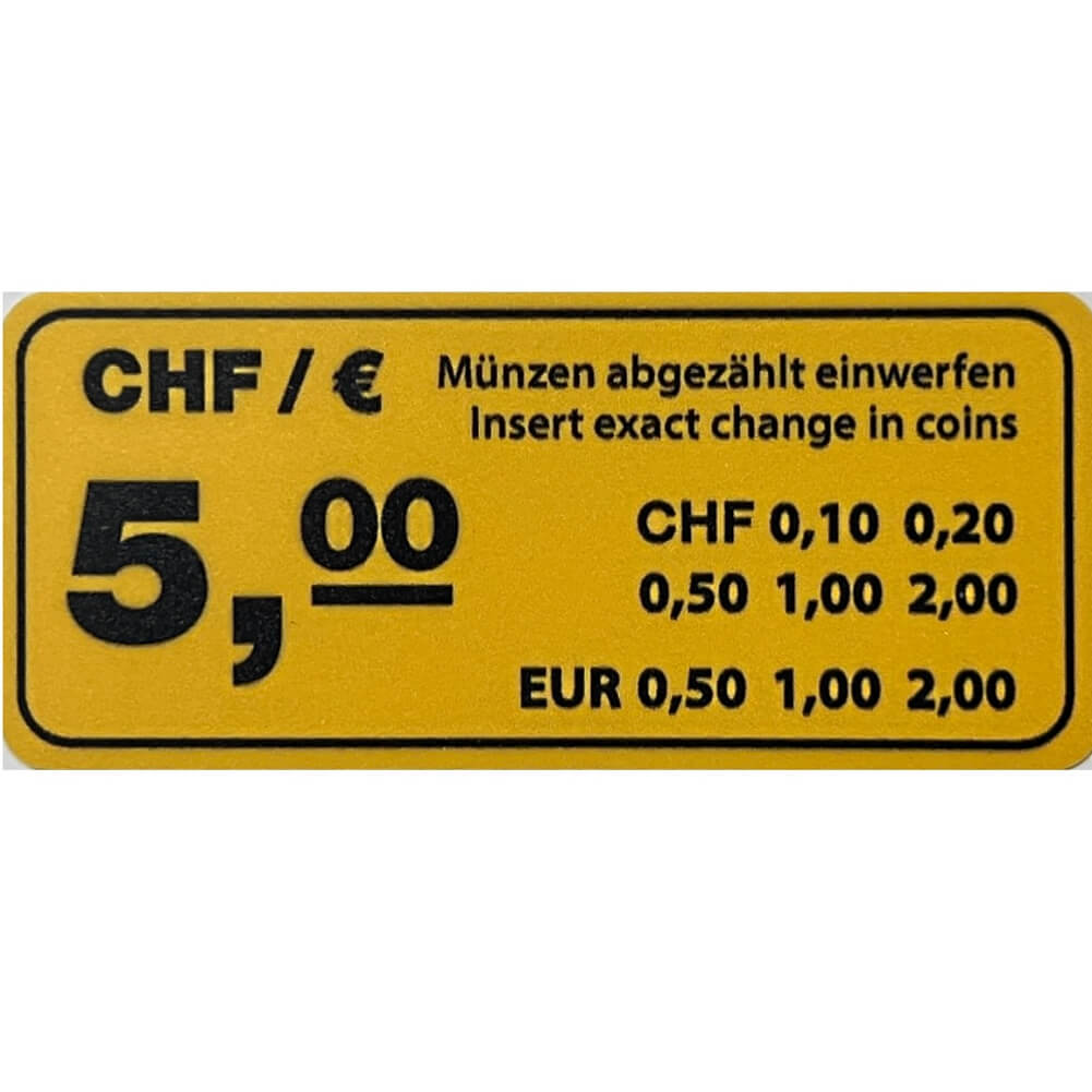Sticker, Aufkleber für Preisangabe CHF / € 5,00 (gelb)