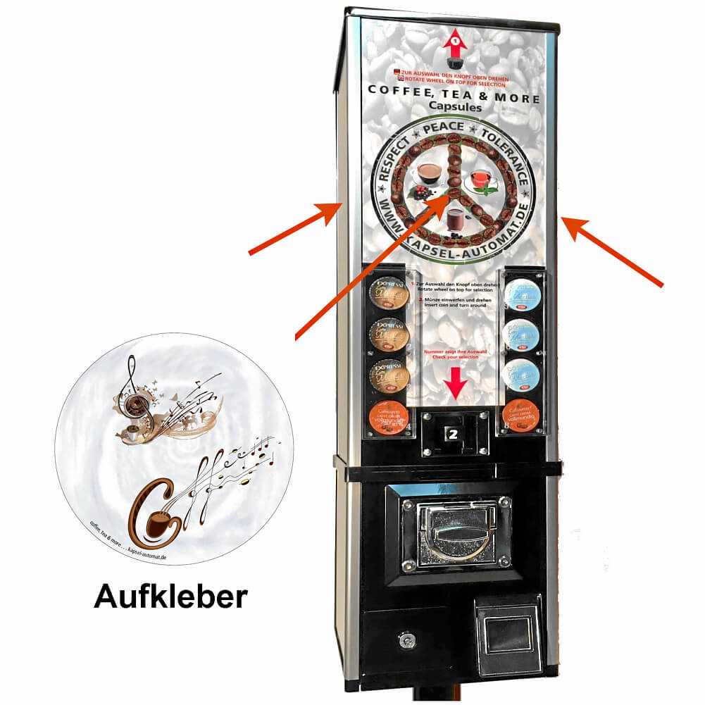 VERSCHIEDENE Aufkleber Sticker für Verkaufsautomat für Kaffeekapseln Kaffee Kapselautomat