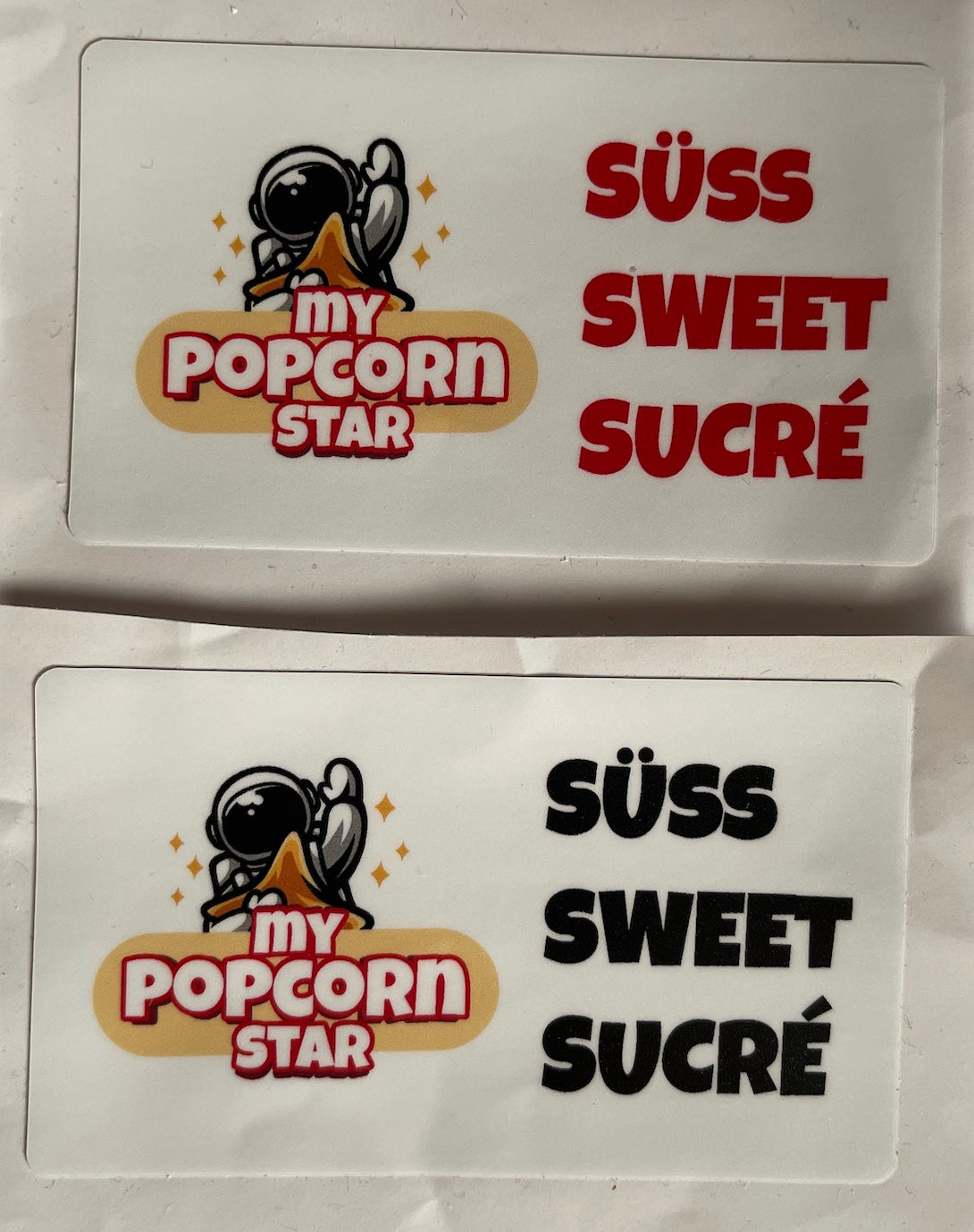 Flavor Stickers SÜSS SWEET SUCRE with logo My Popcorn Star