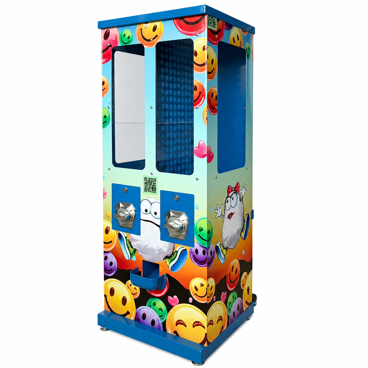 Emoji Ball Dispenser Capsule Dispenser with TWO Hoppers for 60–65 mm balls or capsules – BLUE