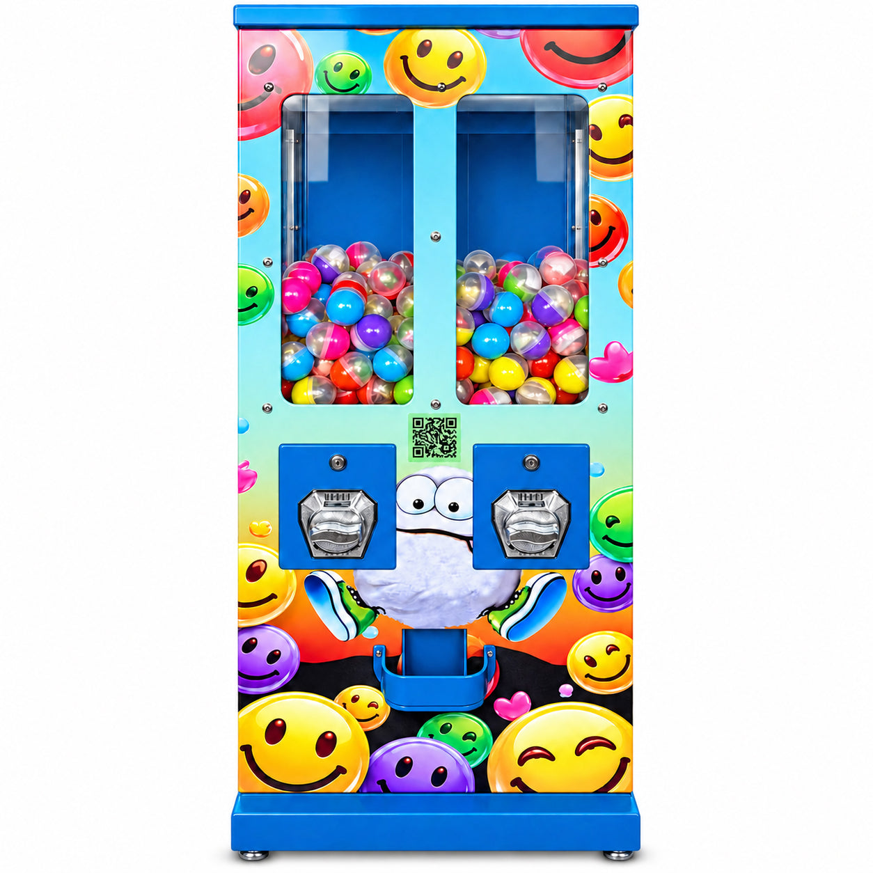 Emoji Ball Dispenser Capsule Dispenser with TWO Hoppers for 60–65 mm balls or capsules – BLUE