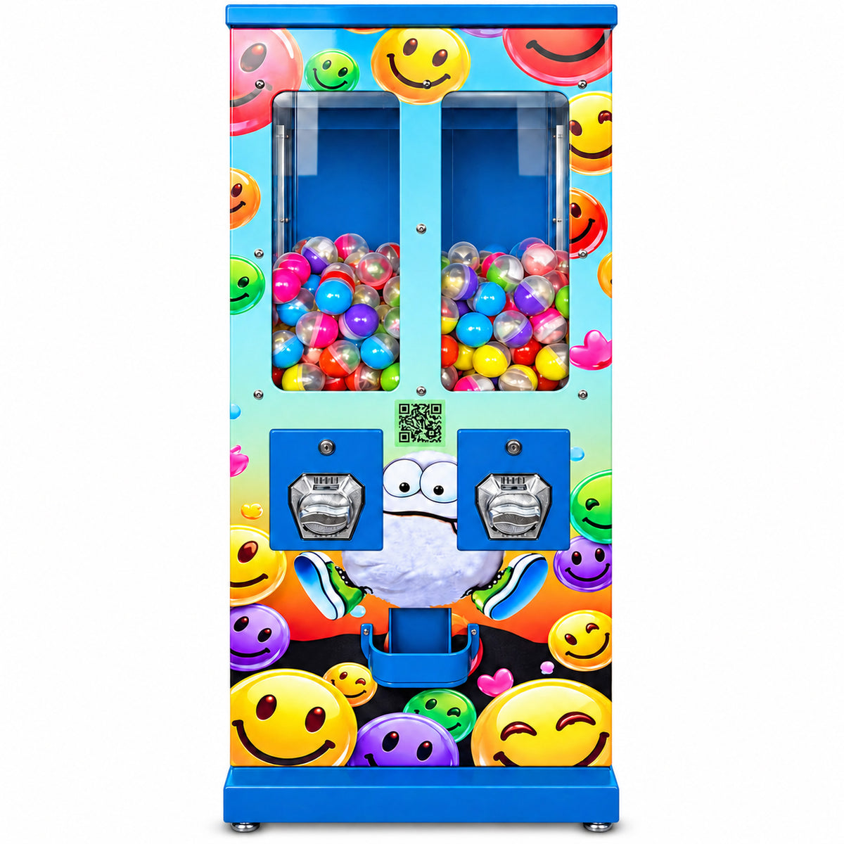 Emoji Kugelautomat Kapselautomat mit ZWEI Behältern für 35mm UND 55-63 mm Kugeln oder Kapseln - BLAU