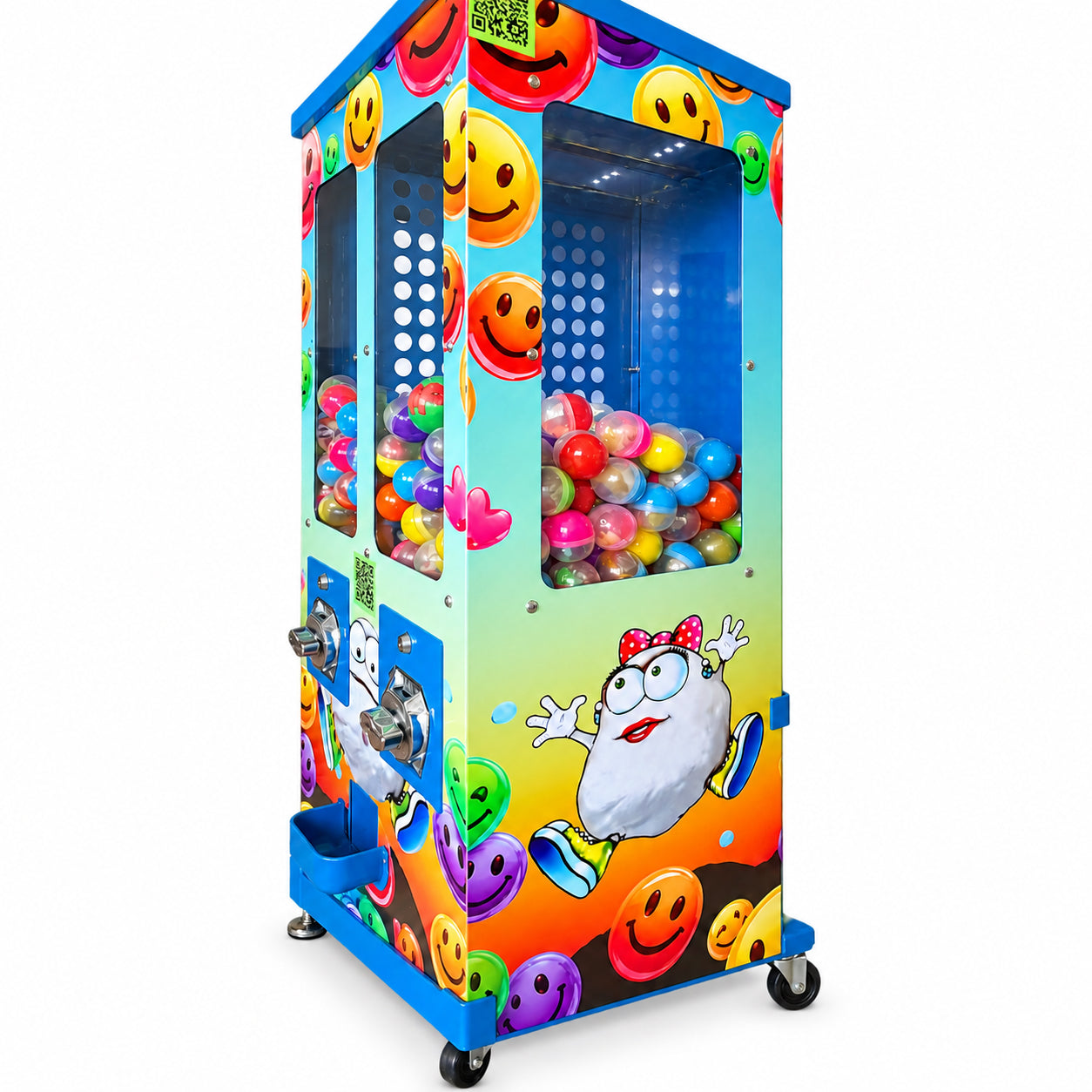 Emoji Ball Dispenser Capsule Dispenser with TWO Hoppers for 60–65 mm balls or capsules – BLUE
