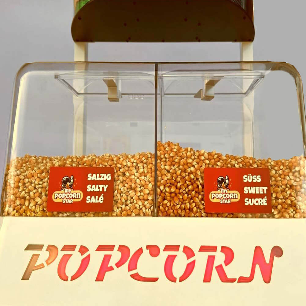 MyPopcorn Star - für 2 Sorten Popcorn + Mix (Mod. 140 EU) aus Edelstahl inkl. Extras